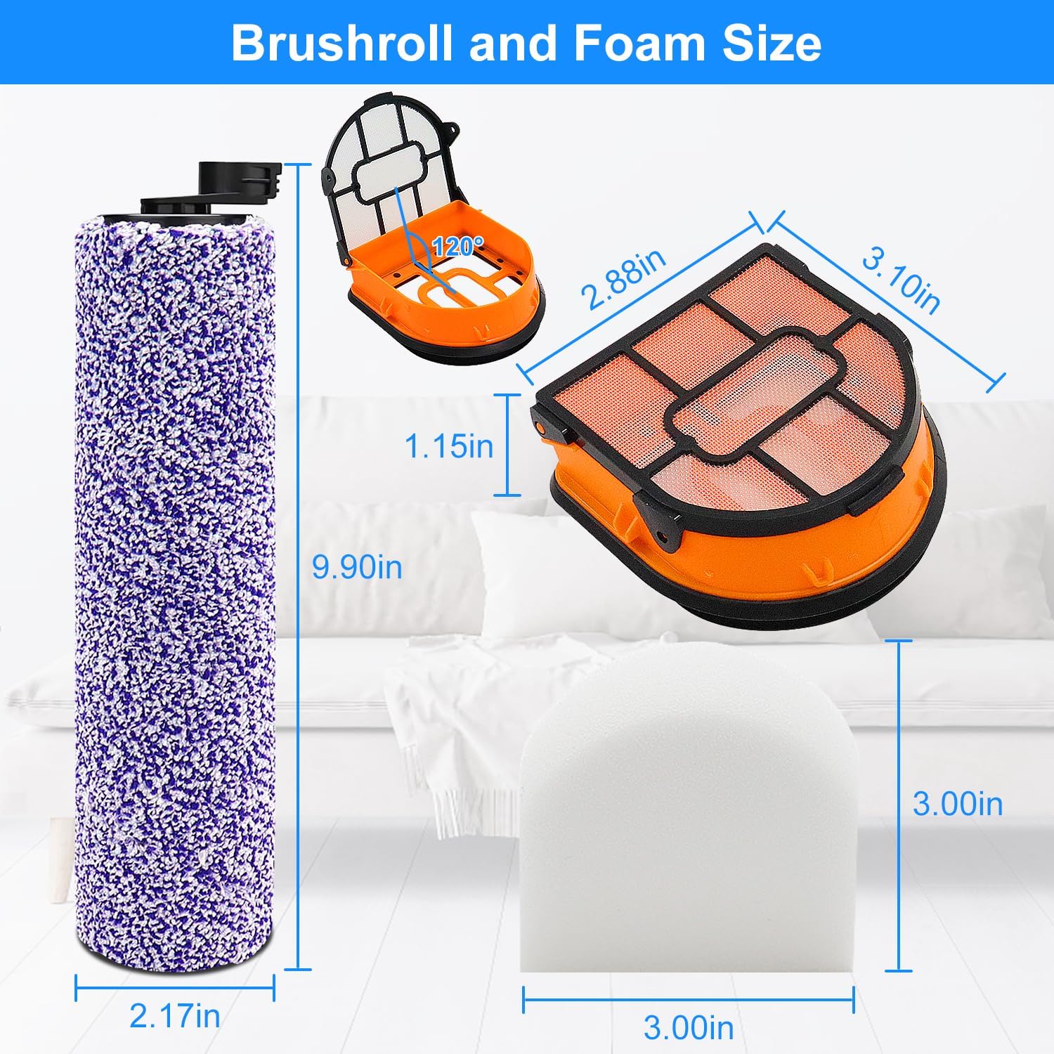 9 Pack Brush Roller and Filter Replacement for Shark WD201 Vacuum image 2