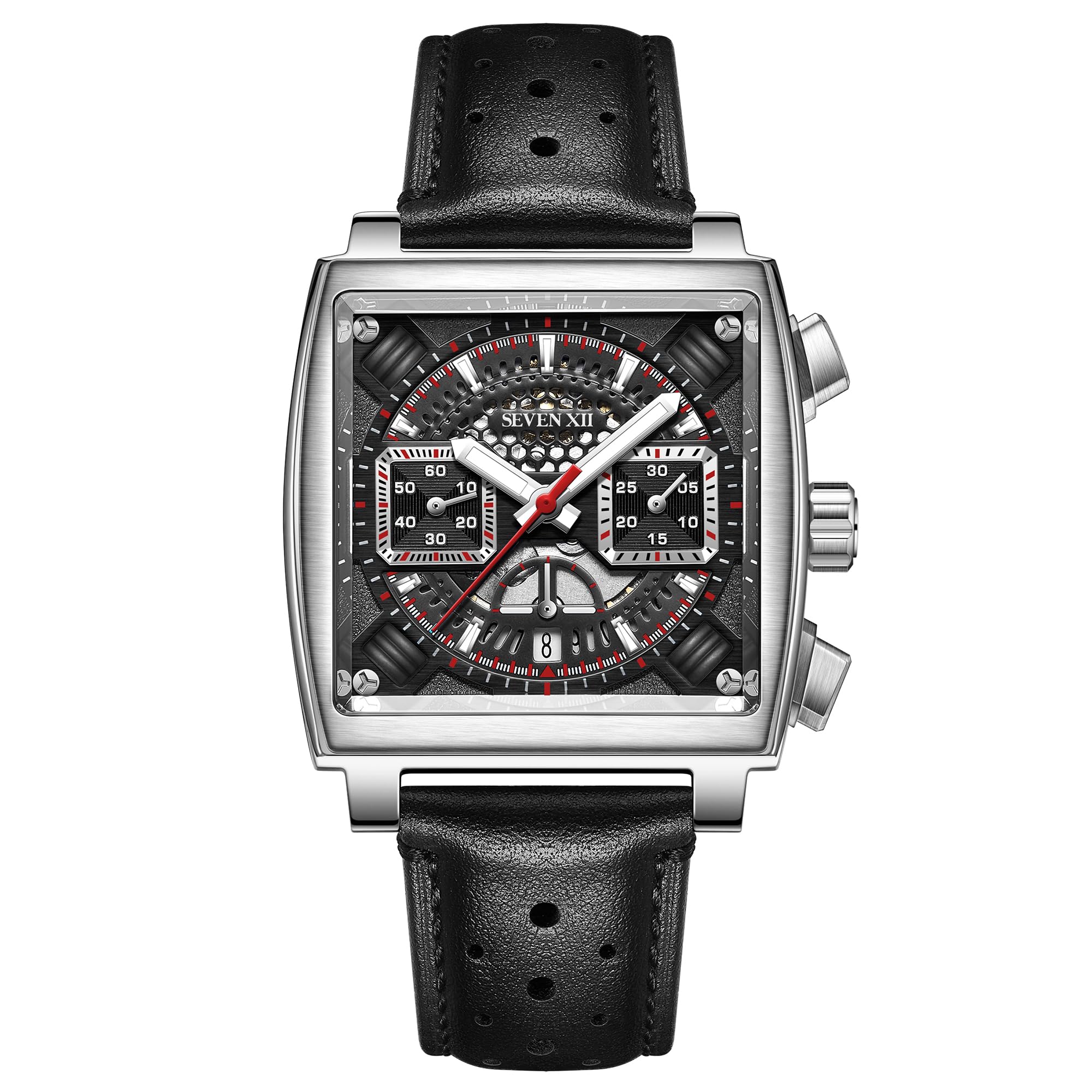 Quadratische automatische Chronograph-Uhr für Herren, schwarz, selbstaufziehend, Saphirglas, Business, klassisch, leuchtend, Sport-Armbanduhr S005