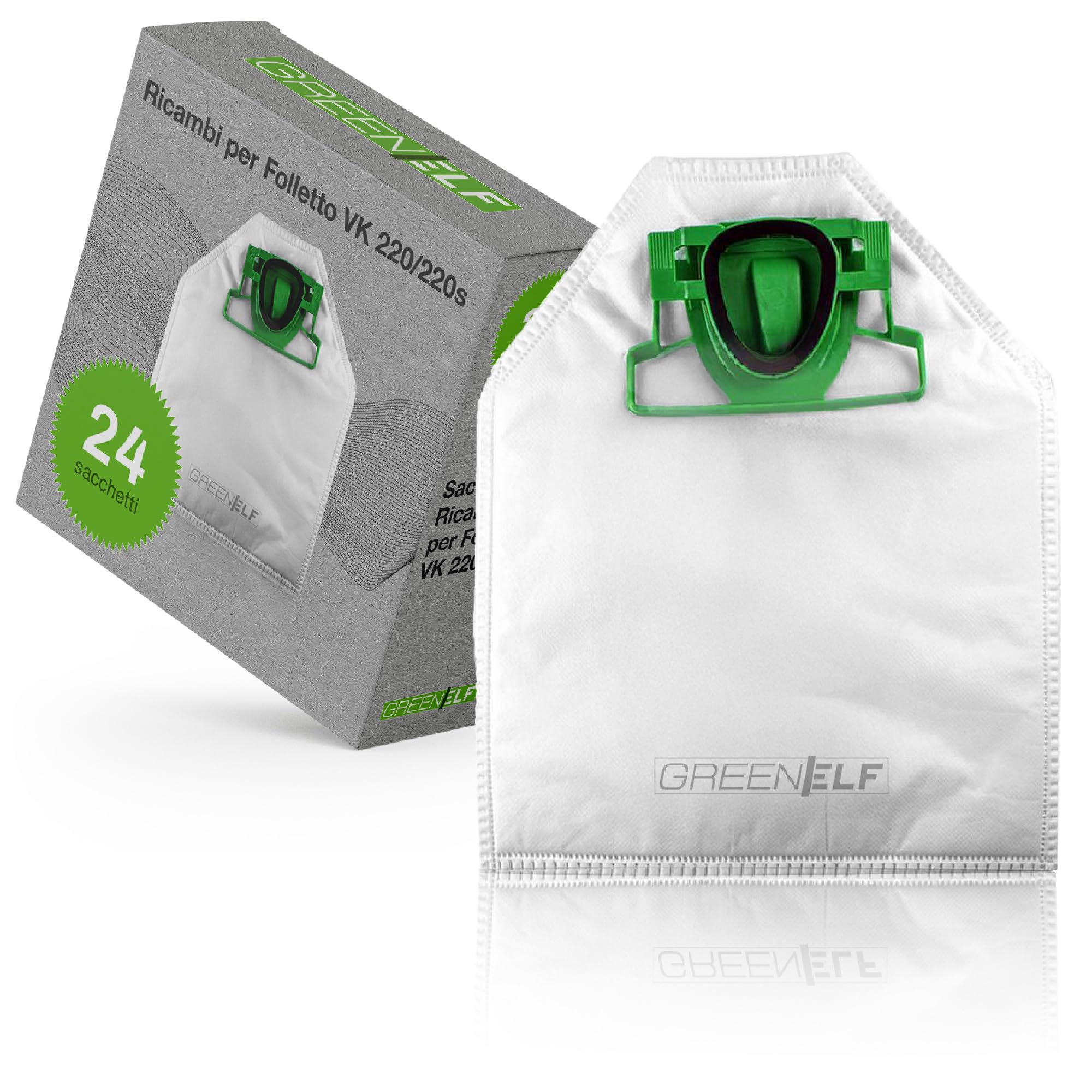 24 Sacchetti Folletto VK 200/220S Compatibili – Microfibra Multistrato Alta Filtrazione – Ricambio Aspirapolvere Sacchetti Folletto vk220s e 220, Massima Compatibilità e Resistenza