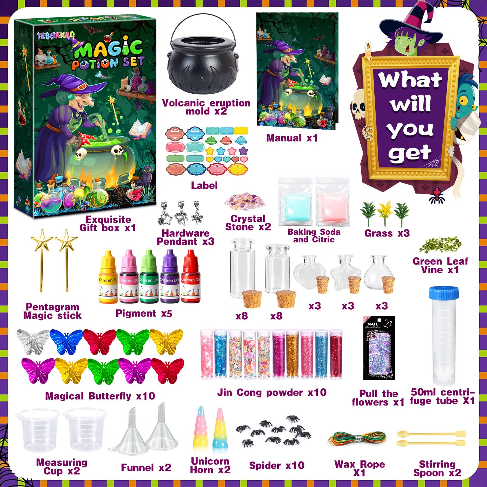 TEBOKHAD Potion Magique Enfant, Mélange 25 Bouteilles De Potion Magique, Coffret Magie, Jouet Artisanal Cadeau Créatif Pour 6-12 Ans Garçons Et Filles