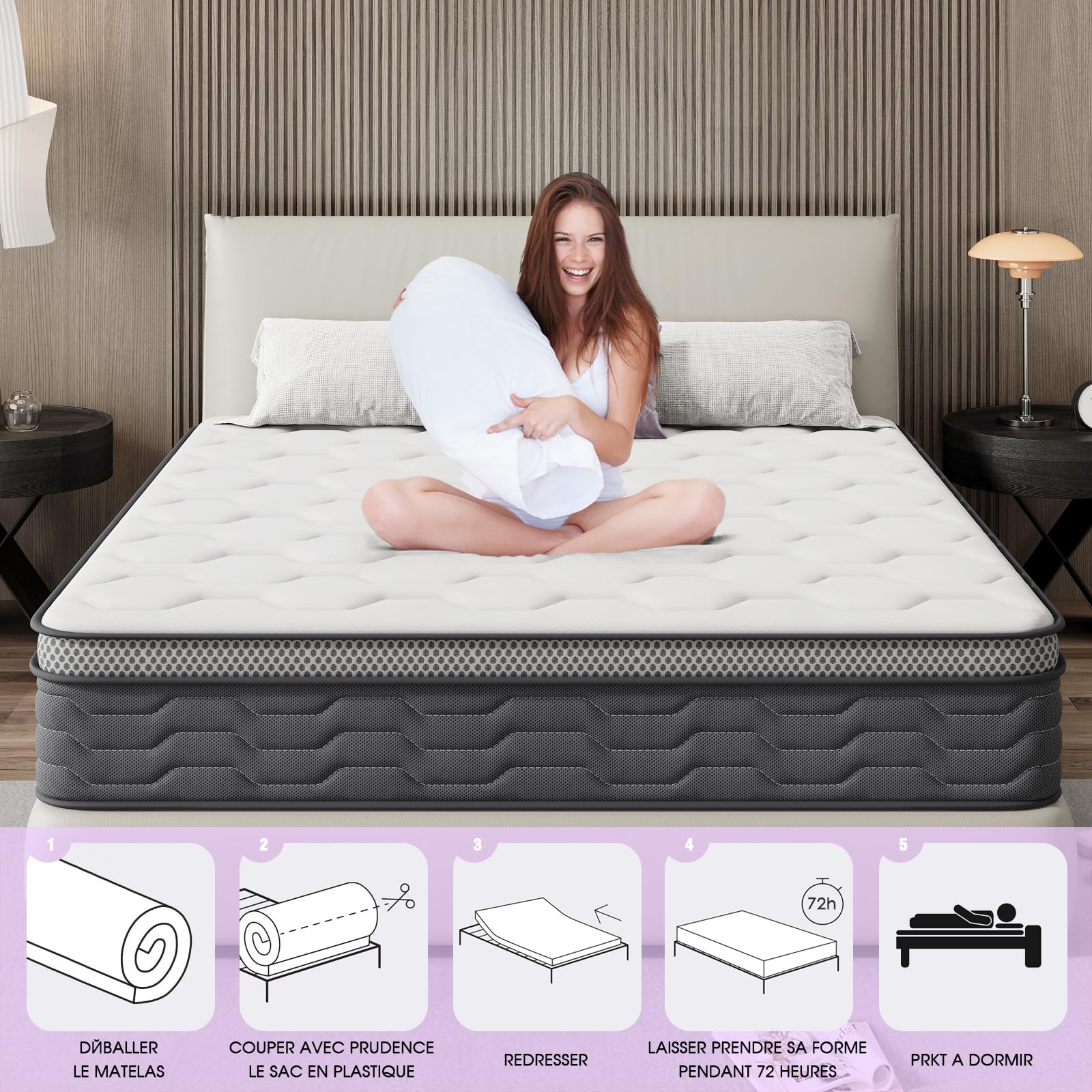 DEWINNER Matelas 160x200 cm- Épaisseur 25 cm -Matelas à Ressorts ensachés et à mémoire de Forme, Matelas 7 Zones Ergonomique-Soutien Tonique & indépendance de Couchage