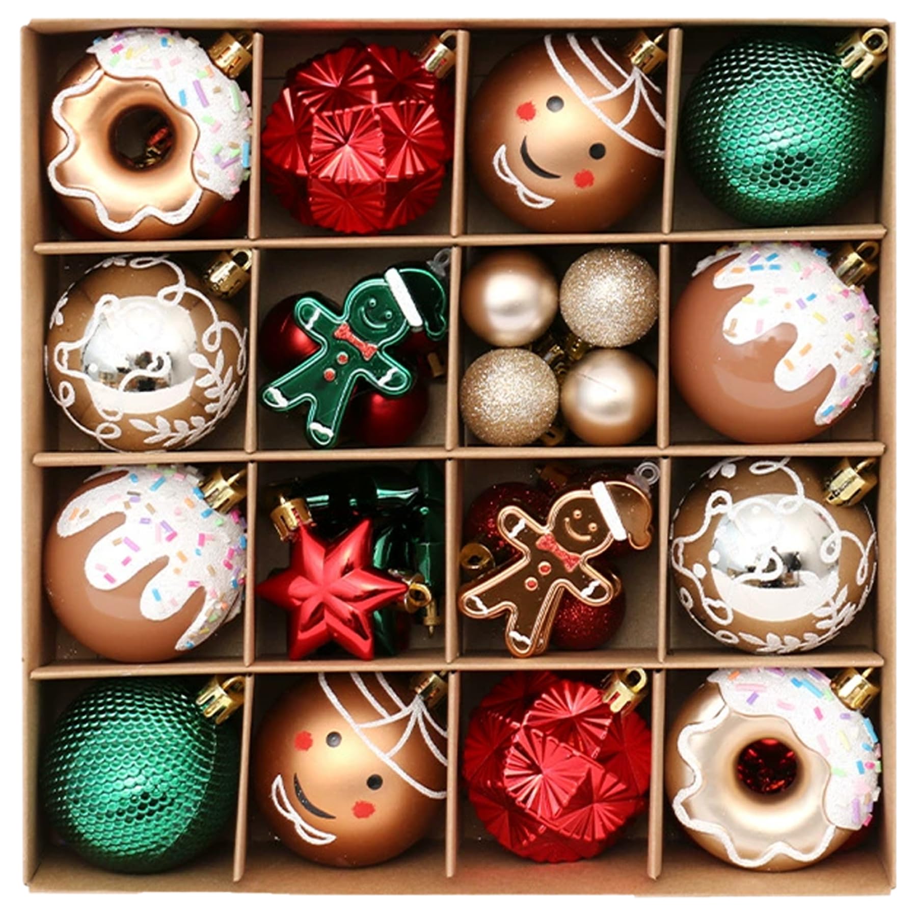 Boules de noël incassables rouge vert or pour décor de vacances durable