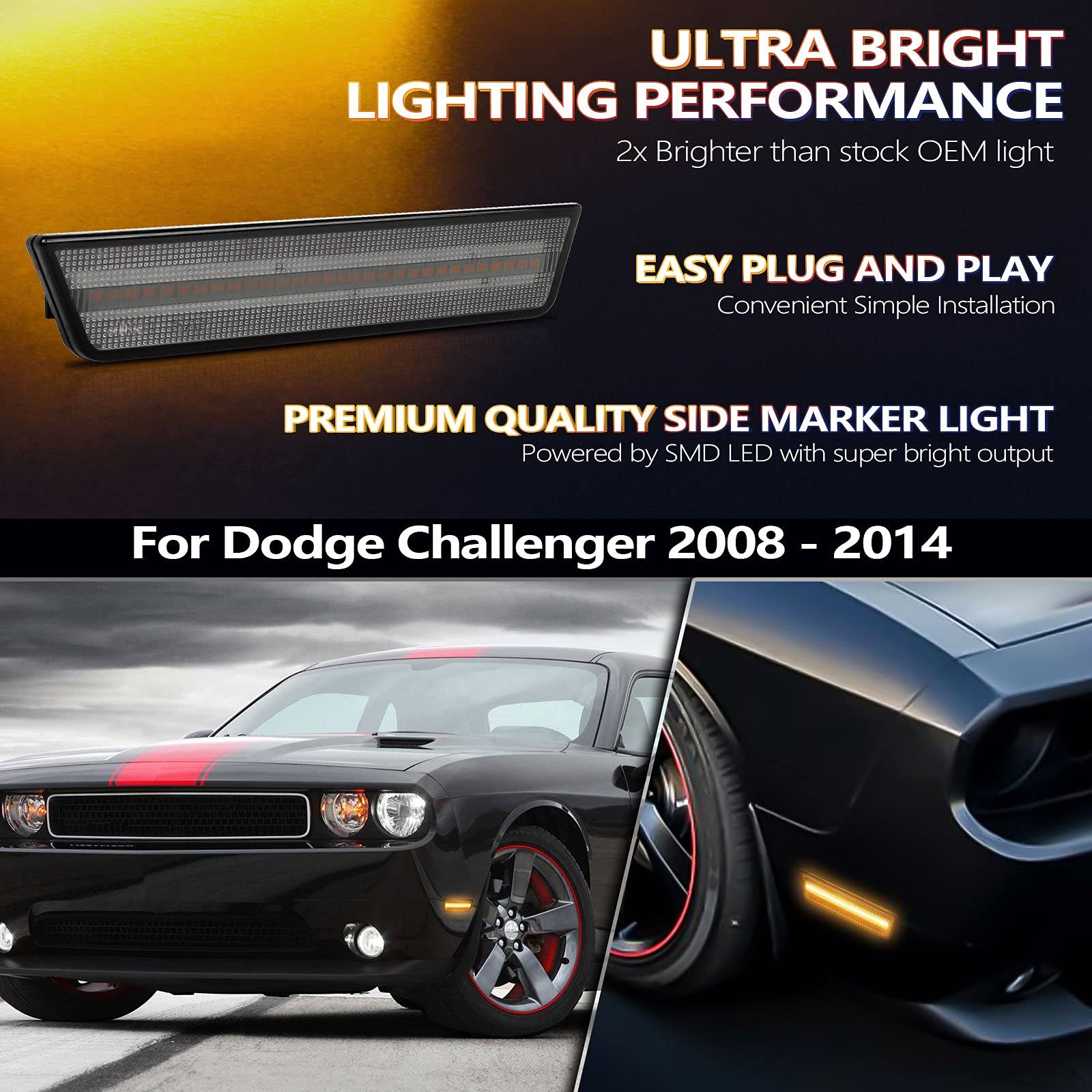 Amazon.com: x xotic tech 2pcs LED Smoked Front Bumper Side Marker