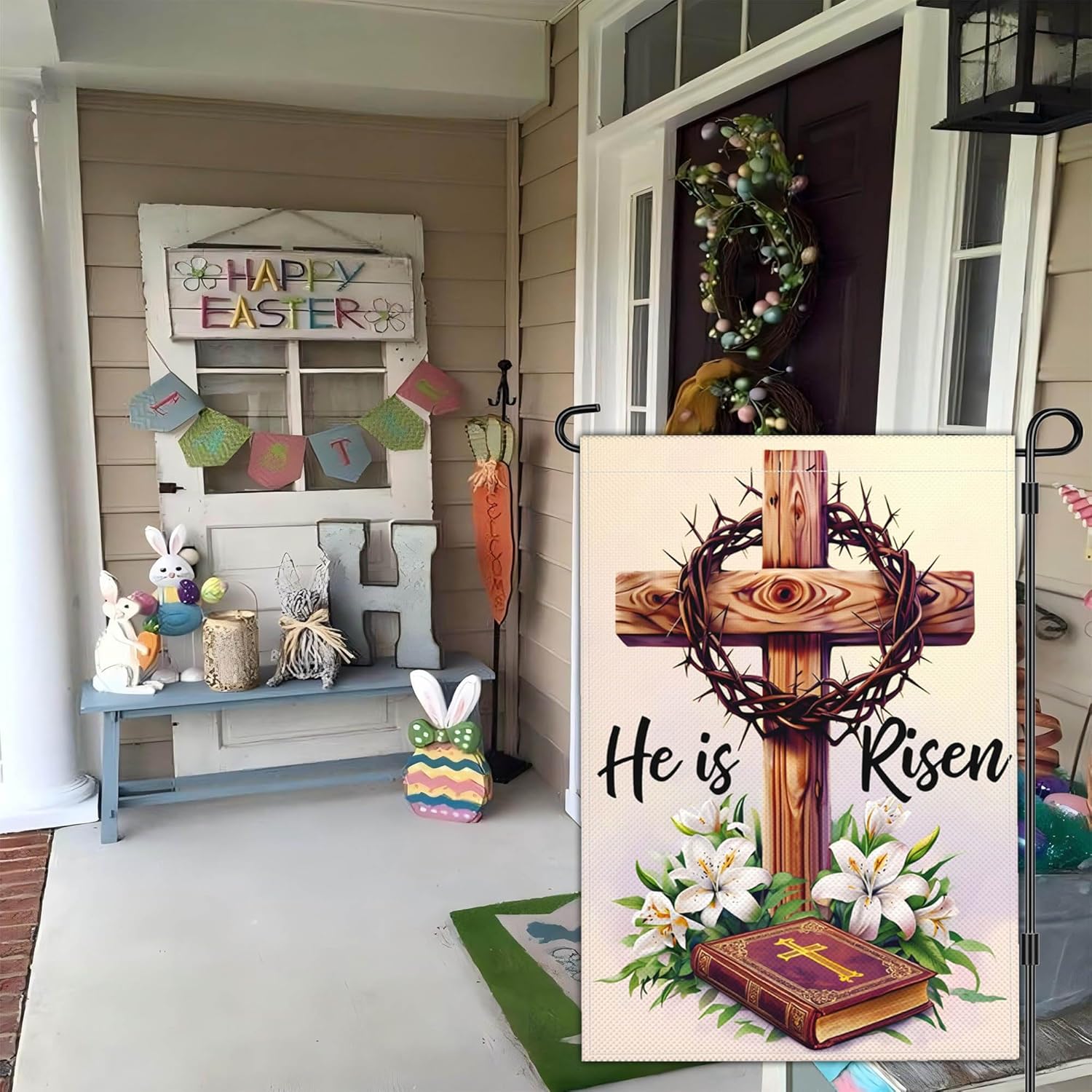 He is Risen Garden Flag Christian Religious Easter Cross Garden Flags for Outside 12x18 Double Sided Welcome Spring Easter Yard Decor Garden Flag Outdoor House Home Holiday Decorations - Image 4