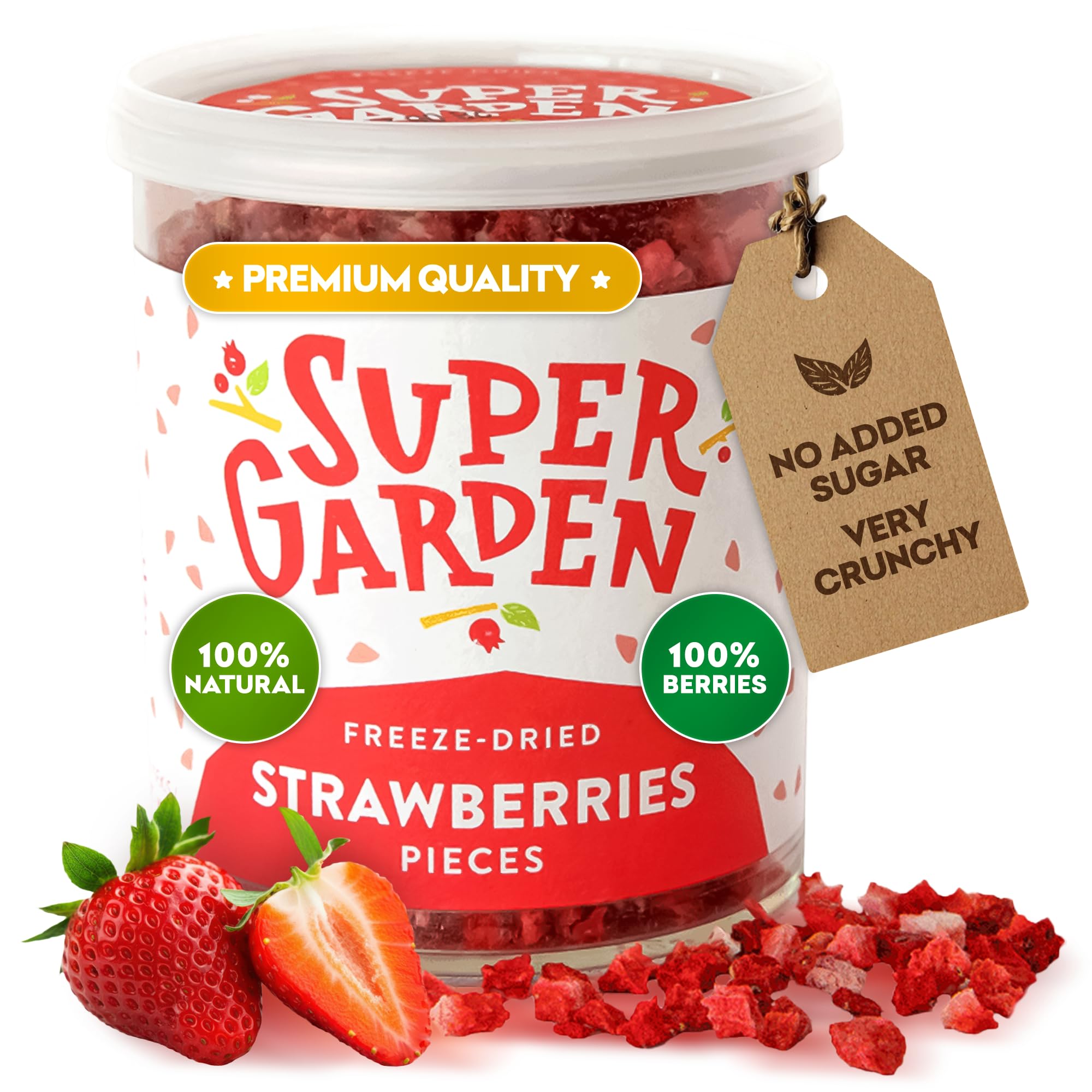 Supergarden Super Garden Freeze Dried Strawberry Pieces - Flavourful, Nutritious Freeze Dried Strawberry Pieces – No Gluten, Preservatives or Added Sugar – Vegan Snack (1.13 oz)