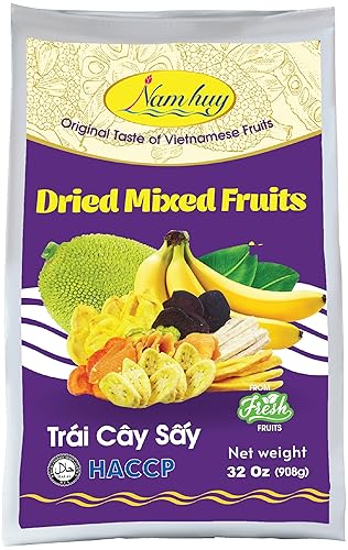 NAM HUY Bocadillos de frutas mixtas secas, sabor original de frutas vietnamitas, azúcar ni conservantes sin añadir, deliciosa textura crujiente,