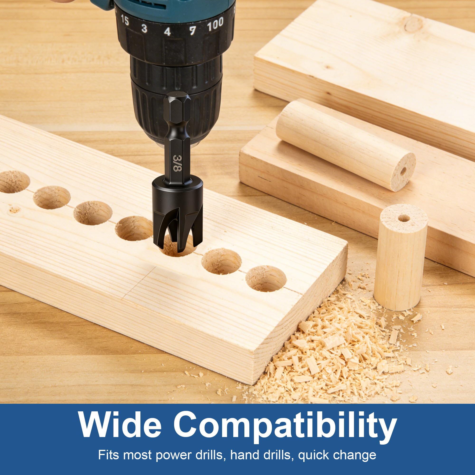 Wood Plug Cutter Set - 8 Pcs for Flush Fit -6