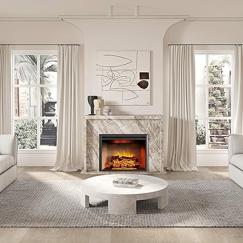 Miniatura 6 de RICHFLAME 76,2 cm, Inserto eléctrico para chimenea Edward con sonido de chispas de fuego, interior de hormigón envejecido, control remoto, 7501500W,