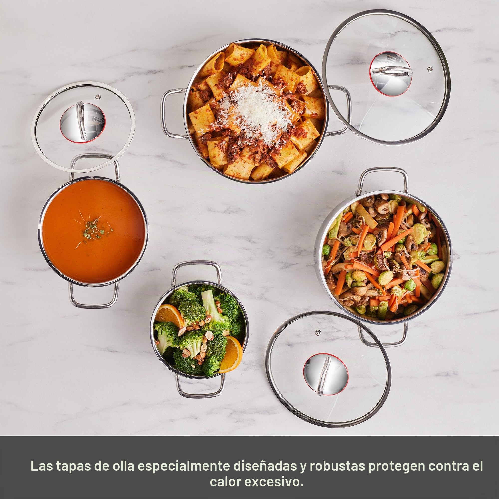 Karaca Emirgan - Batería de cocina de 8 piezas de acero inoxidable apta para inducción, con tapa de cristal y ollas de acero inoxidable