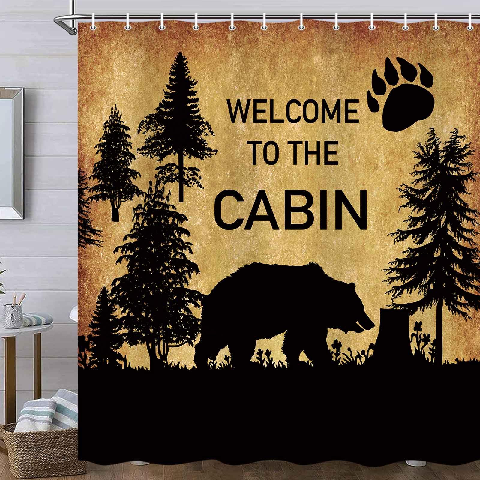 MERCHR Cortina de ducha estilo campestre, decoración de bosques de animales salvajes rústicas de cabina de ducha cortinas de baño de tela impermeable de 71 x 71 pulgadas, ganchos incluidos