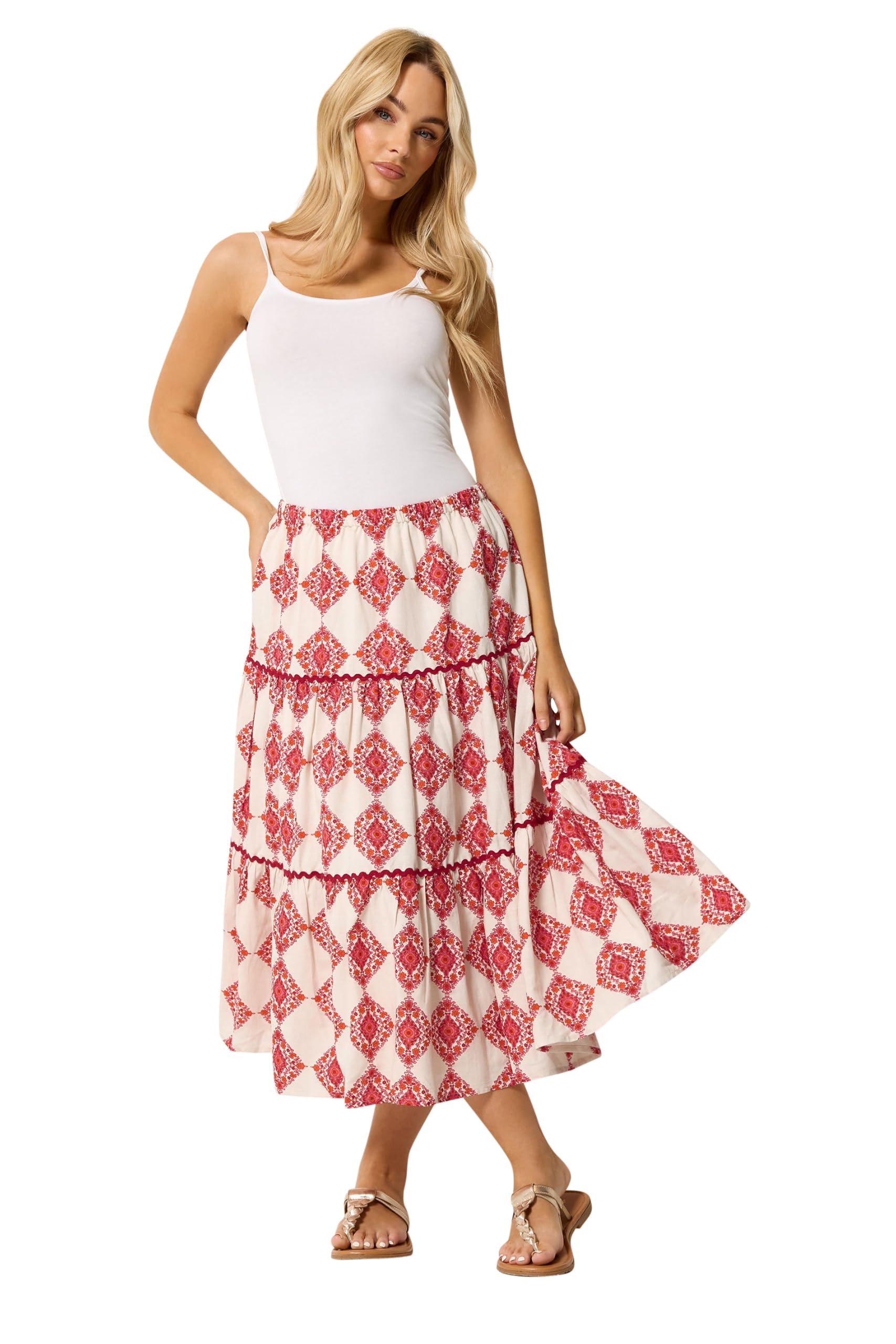 M&Co Women's Ivory Printed Maxi Skirt In Size 18