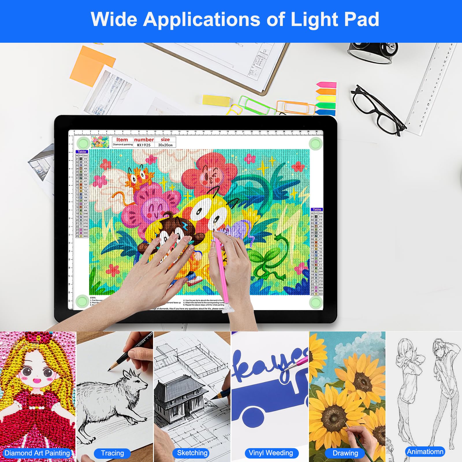 Elice Wiederaufladbares A4-Lichtpad für Diamantmalerei, magnetische LED-Lichttafel mit physischer Taste, superhelles Diamantkunst-Lichtpad, ultradünne Leuchtbox zum Nachzeichnen, Jäten von Vinyl,