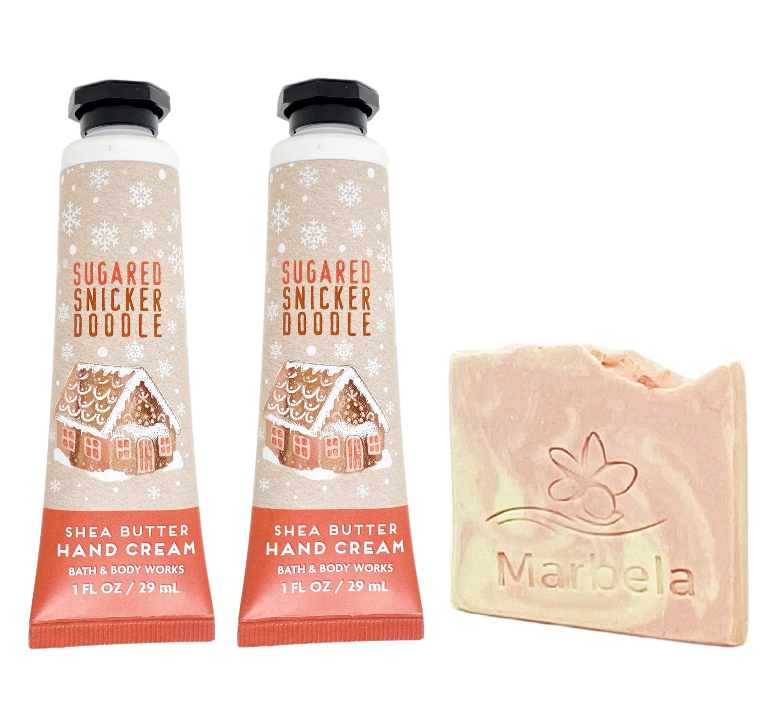 Bath & Body Works Sugared Snickerdoodle 2 Pack Hand Cream Bundle with a Himalayan Salts Springs Sample Soap