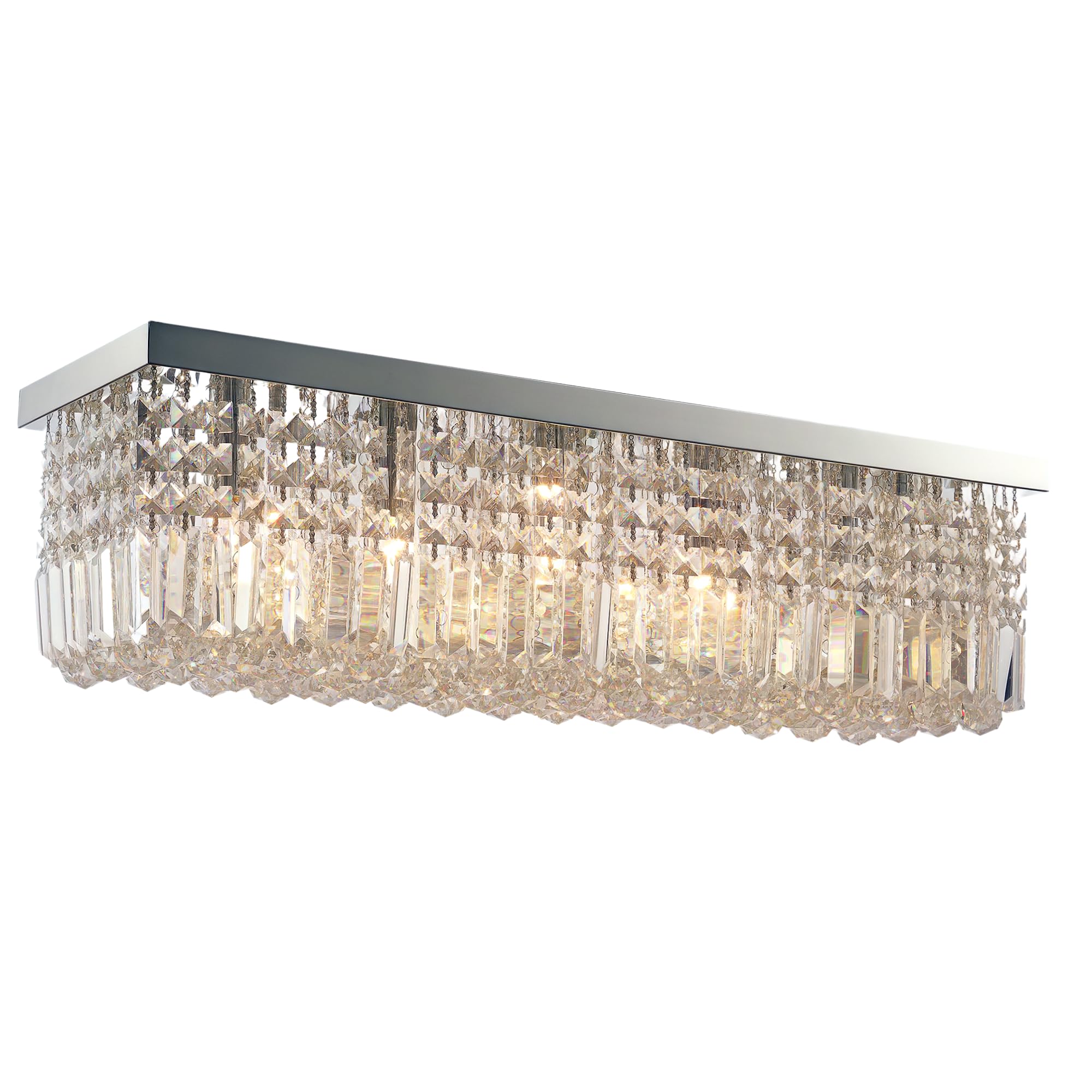 HOMCOM Modern Crystal Ceiling Light Square Crystal Chandelier for Living Room, Dining Room, Hall, 5 x E14 Lamp Holders, Silver, 80 x 25 x 23cm