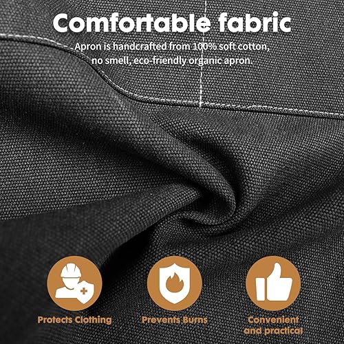 Miniatura 3 de Delantal de chef con bolsillo grande, delantal para carpintería, lona de algodón, correas ajustables, ideal