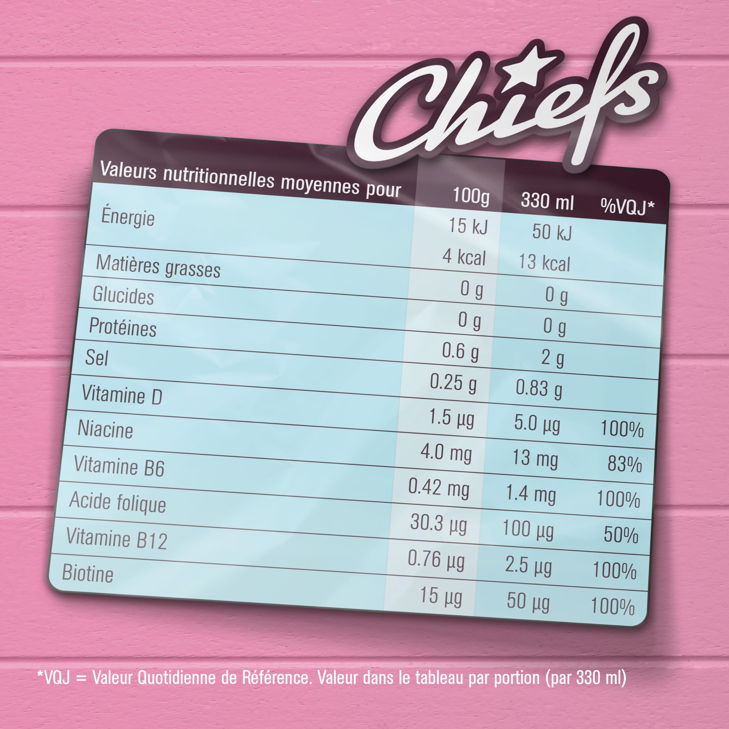 CHIEFS Boisson énergisante goût Pêche Blanche, 180 mg de caféine, 24x330ml boissons énergétiques, Sans Sucre et avec BCAA (White Peach)