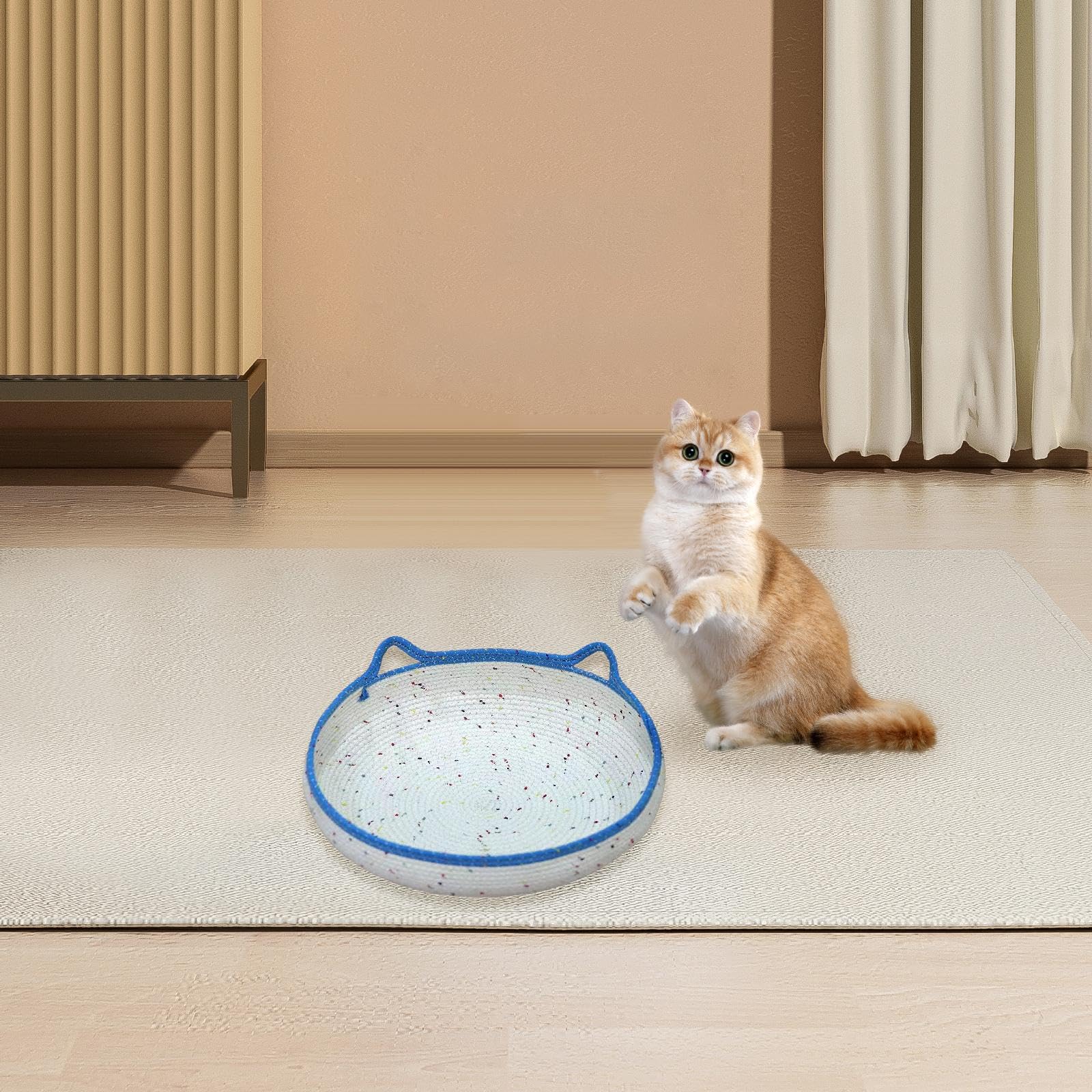 Letto Per Gatti In Corda Cotone - Cuccia Rotonda Intrecciata Traspirante Per Interni - Foto 5