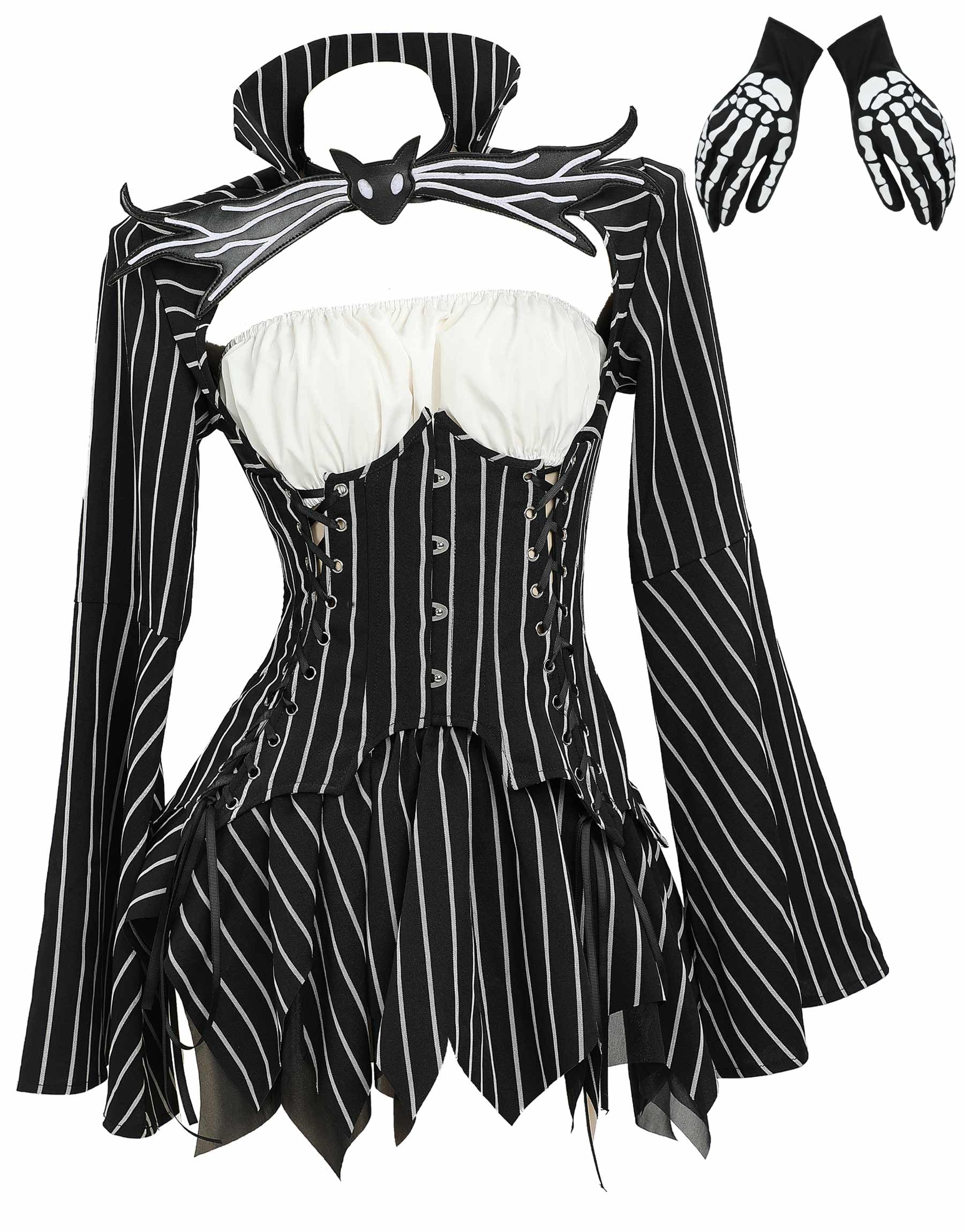 MEOWCOS Halloween Cosplay Costume Gothic Long Sleeve Tube Top with Skirt and Gloves