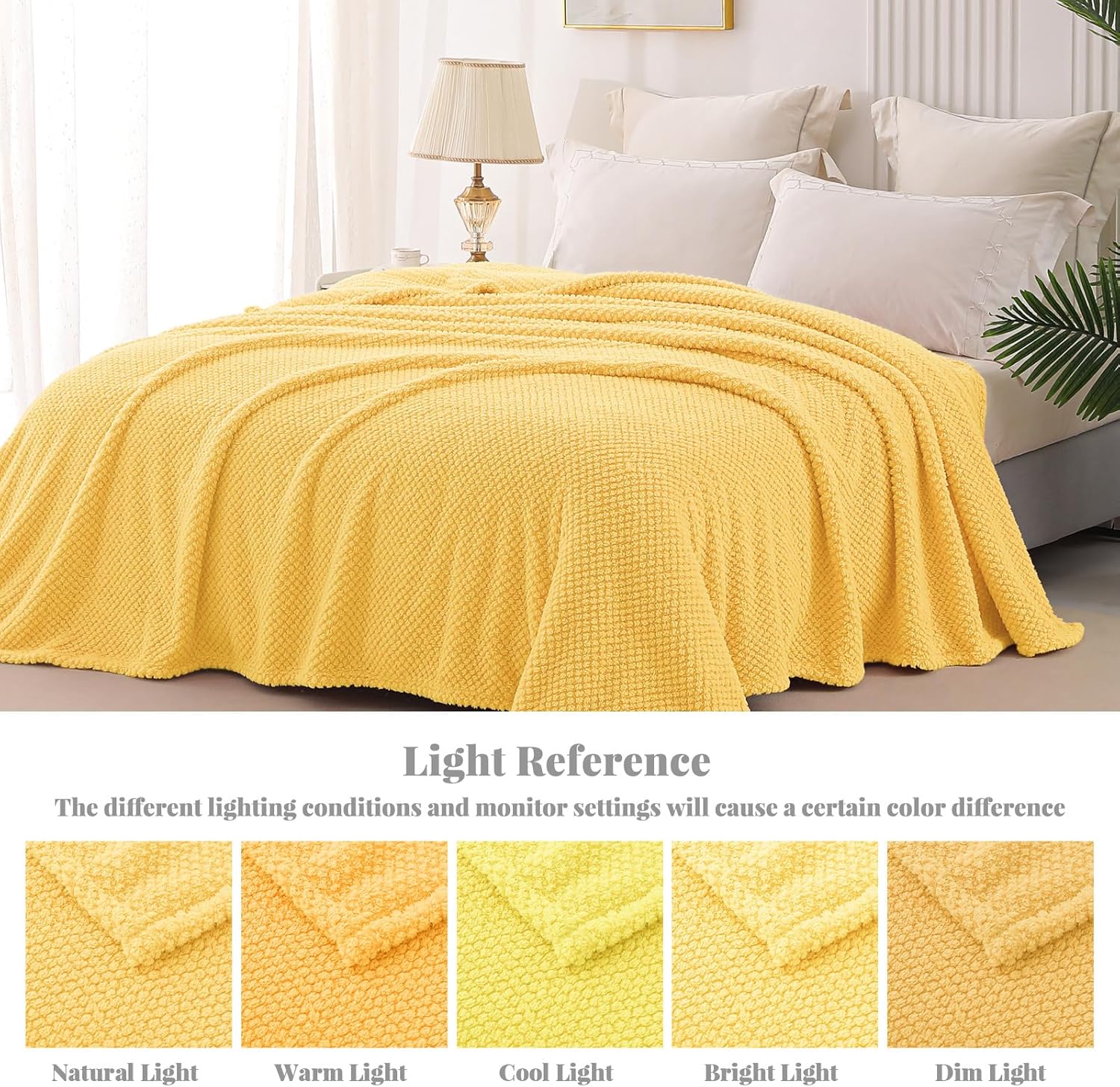 Whale Flotilla Queen Size Fuzzy Fleece Blanket for Bed, 90x90 Inch Fluffy Warm Soft Jacquard Blankets for All Season, Lightweight and Cozy, Yellow - Image 9