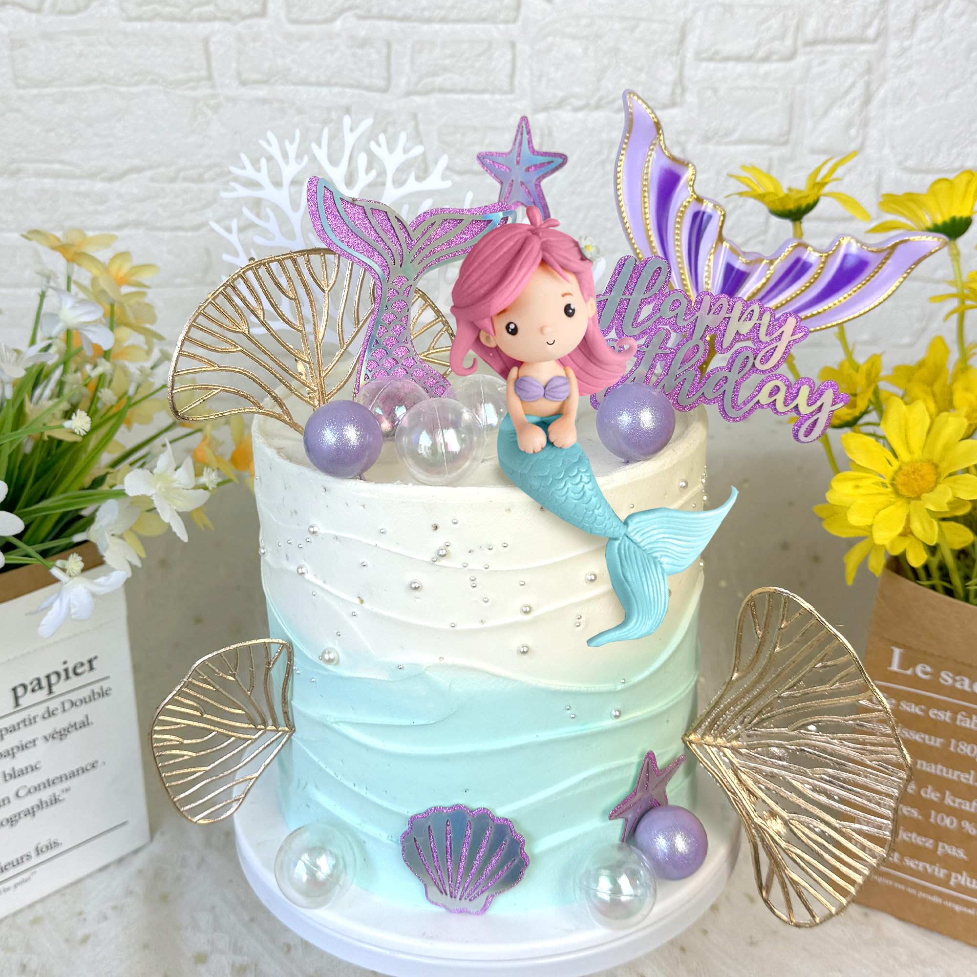 Décorations Gâteau Sirène - Topper Queue De Sirène, Coquillages, étoiles De Mer - Thème Marin Anniversaire