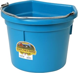 Little GiantÂ® Flat Back Plastic Animal Feed Bucket | Animal Feed Bucket with Metal Handle | Horse Feed & Water Bucket | 22 Quarts | Teal