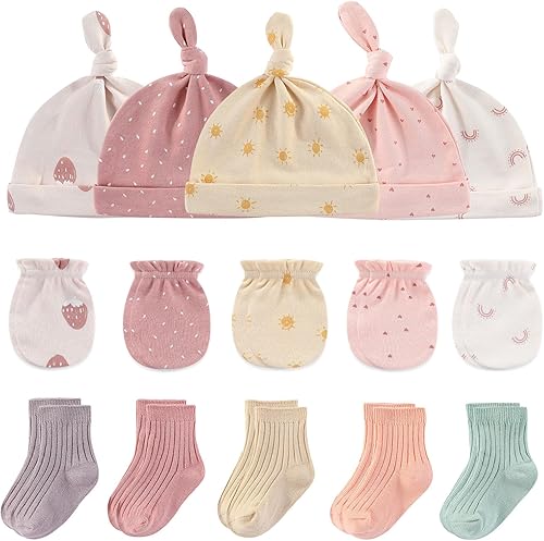 Conjunto de gorros y calcetines para bebé recién nacido, gorro de algodón para niños y niñas de 0 a 6 meses
