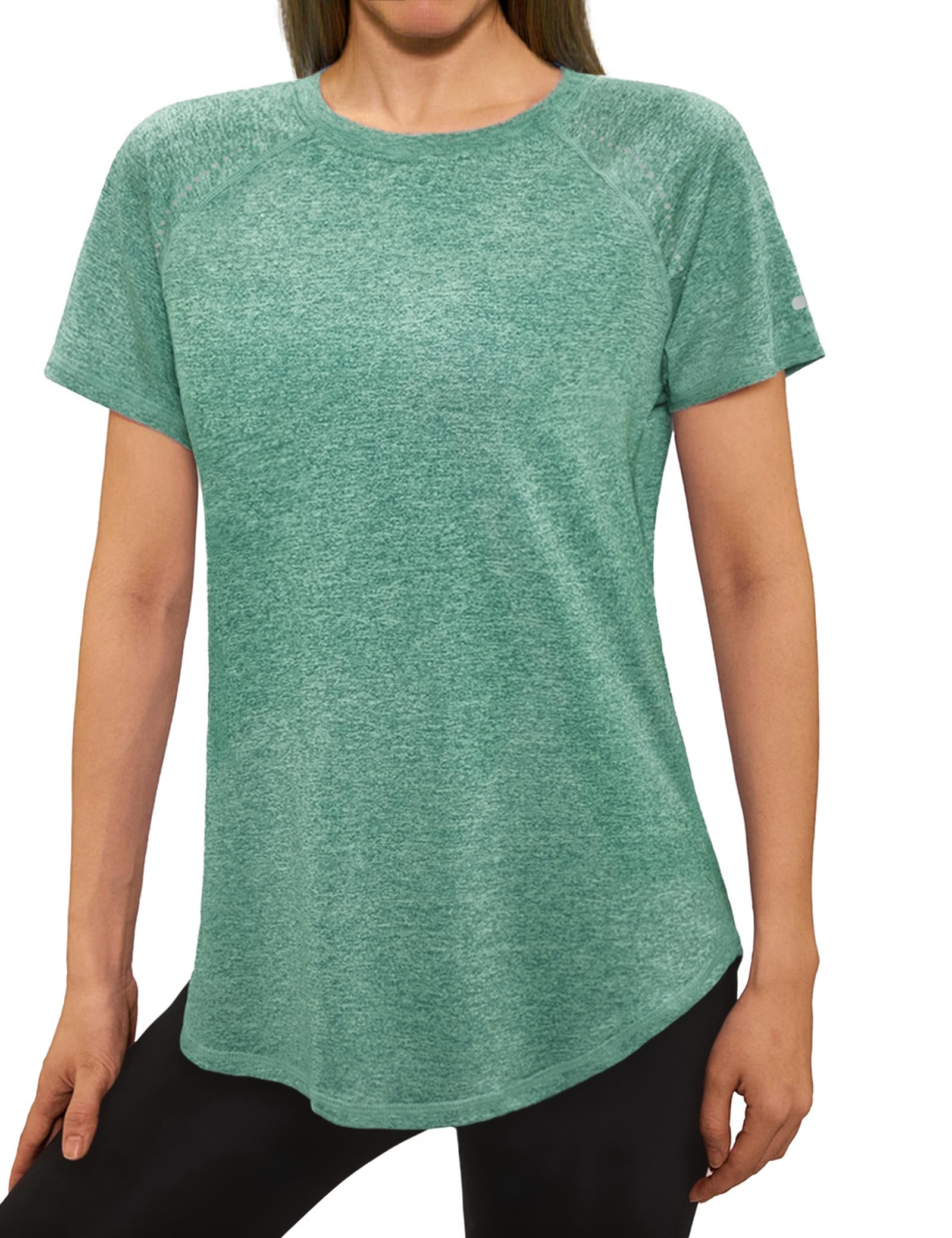 Gyabnw Funktionsshirt Damen Kurzarm mit Reflektierenden Details | Schnelltrocknend, feuchtigkeitsableitend, atmungsaktiv, gebogener Saum, für Laufen Fitness und Outdoor