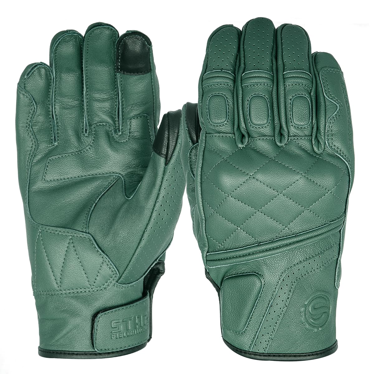 Motorrad Handschuh Retro Echtleder Motorradhandschuhe Vollfinger Touchscreen Rennen Reiten Motocross Herren Motorradzubehör Winter (Color : 546-Green, Size : L)