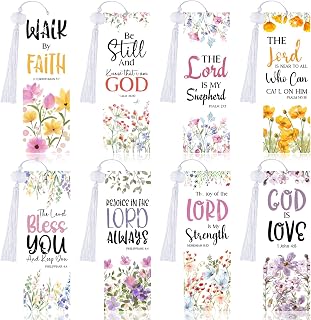 8 Pieces Christian Bible Verse Diamond Art Bookmarks 5d Christian Beaded Bookmark Acrylic Tassel Bookmark for DIY Making Beginners Adults Arts Craft Supplies (Christian-1)