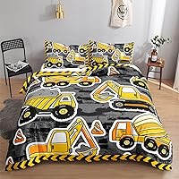 Vista 29 de Juego de funda de edredón para niños, camión de construcción, maquinaria, camión, excavadoras, vehículos, caricatura, tractor, juego de ropa de cama