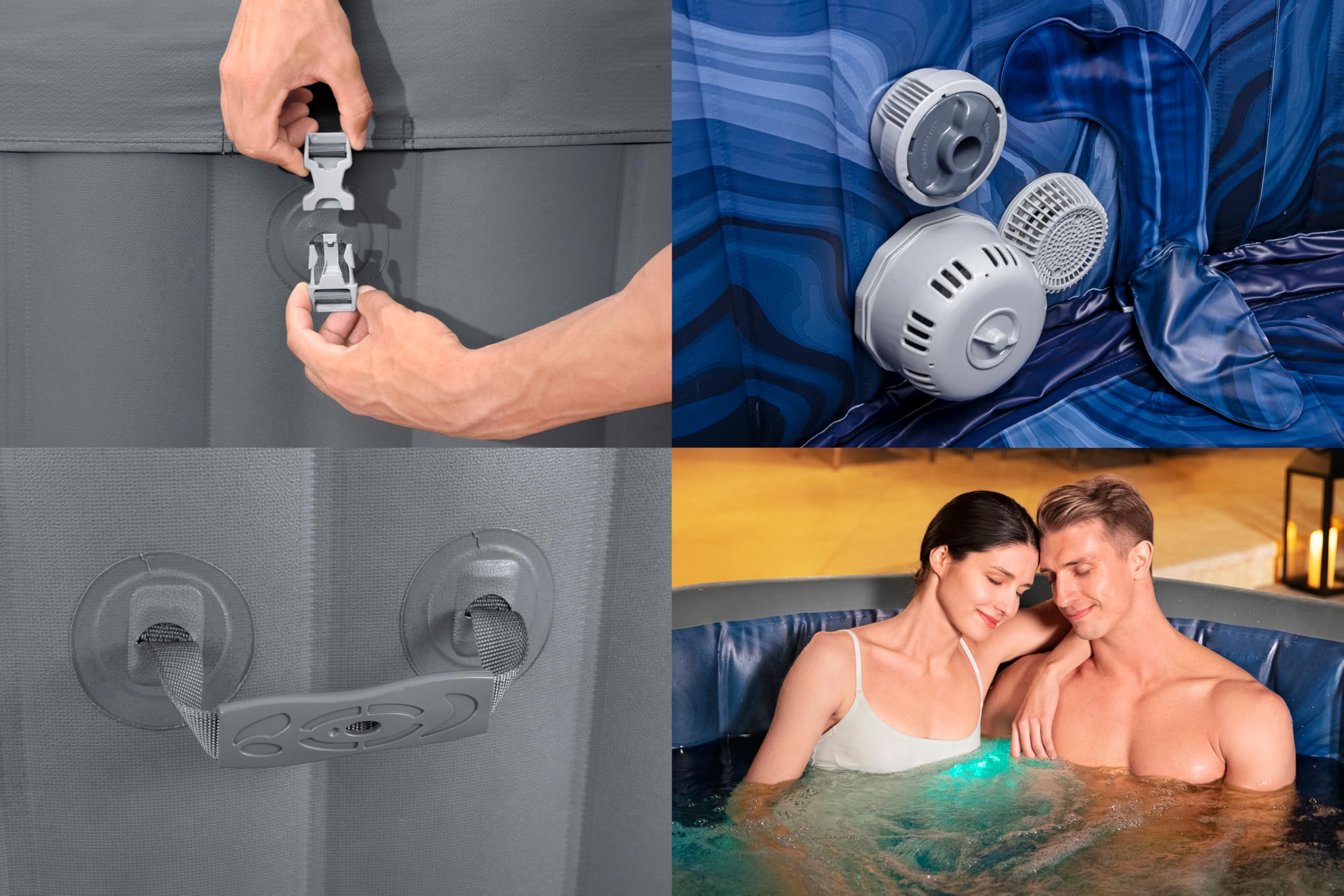 Bestway - Spa Gonflable Santorini Smart HydroJet Pro Efficacité énergétique avec Application de contrôle pour 5 à 7 Personnes - 216 cm x 216 cm x 80 cm - Gris