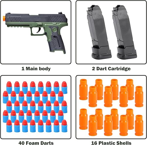 Miniatura 7 de Pistola de juguete de bala suave, 40 dardos de espuma, 16 carcasas de plástico, 2 cartuchos de dardos, juguete educativo regalo para niños y niñas a