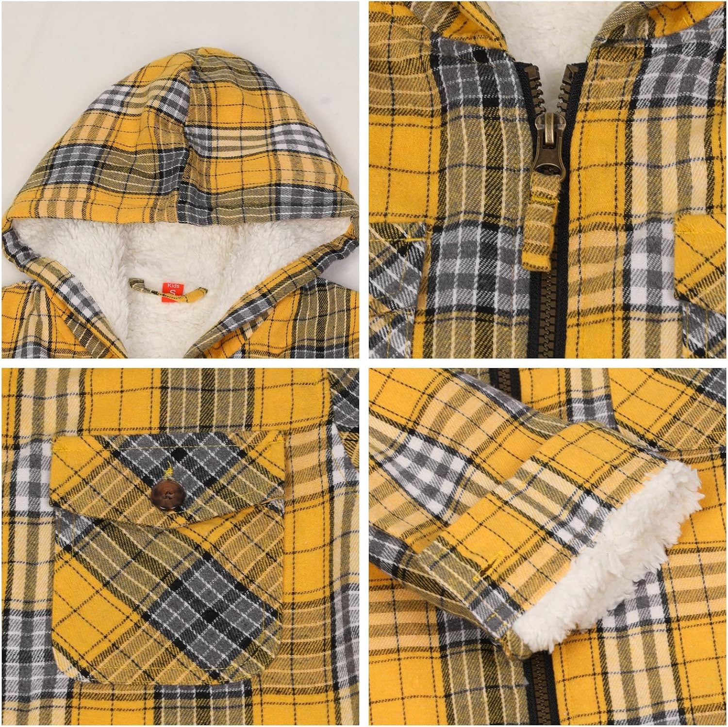 ThCreasa Boys Plaid Flannel Jackets Sherpa Lined Zip Up Long Sleeve Warm Flannel Shirt with Hood