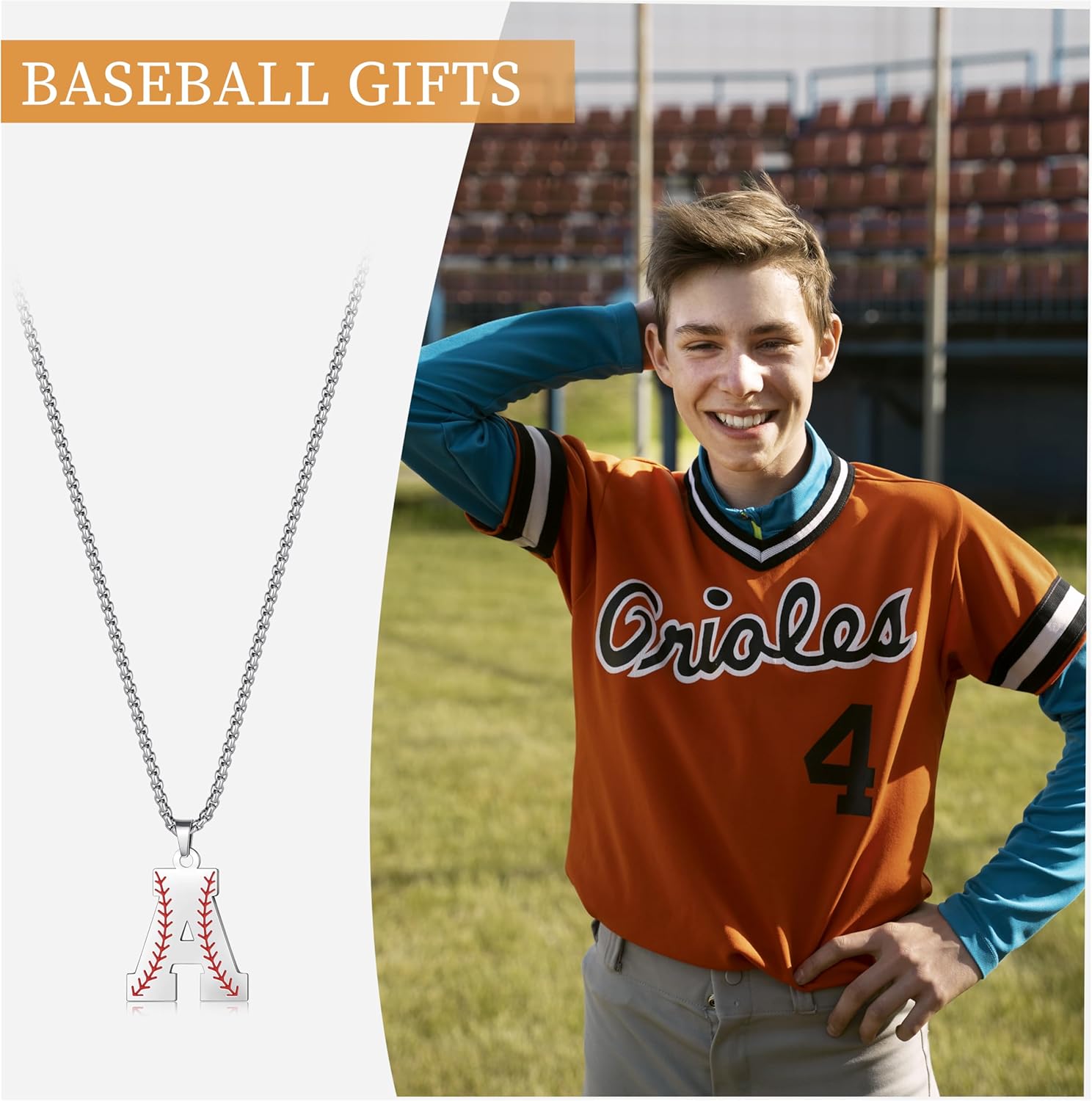 JoycuFF Baseball Gifts for Teenage Initial A-Z Letter Necklace for Son Grandson Players, Birthday Christmas Gifts for His Men - Image 6