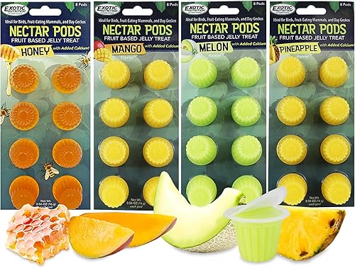 Cápsulas de néctar (paquete de 4 variedades) Golosinas de frutas fortificadas con calcio Planeadores de azúcar, titíes, ardillas, loros, cacatúas,