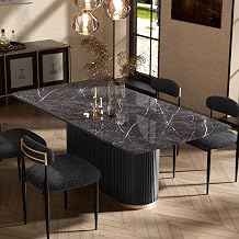 Morden Fort Modern Dining Table for 6, 70" Faux Marble Dining Table with Black Fluted Base and Grey Rectangle Top for Ktichen, Reception and Conference