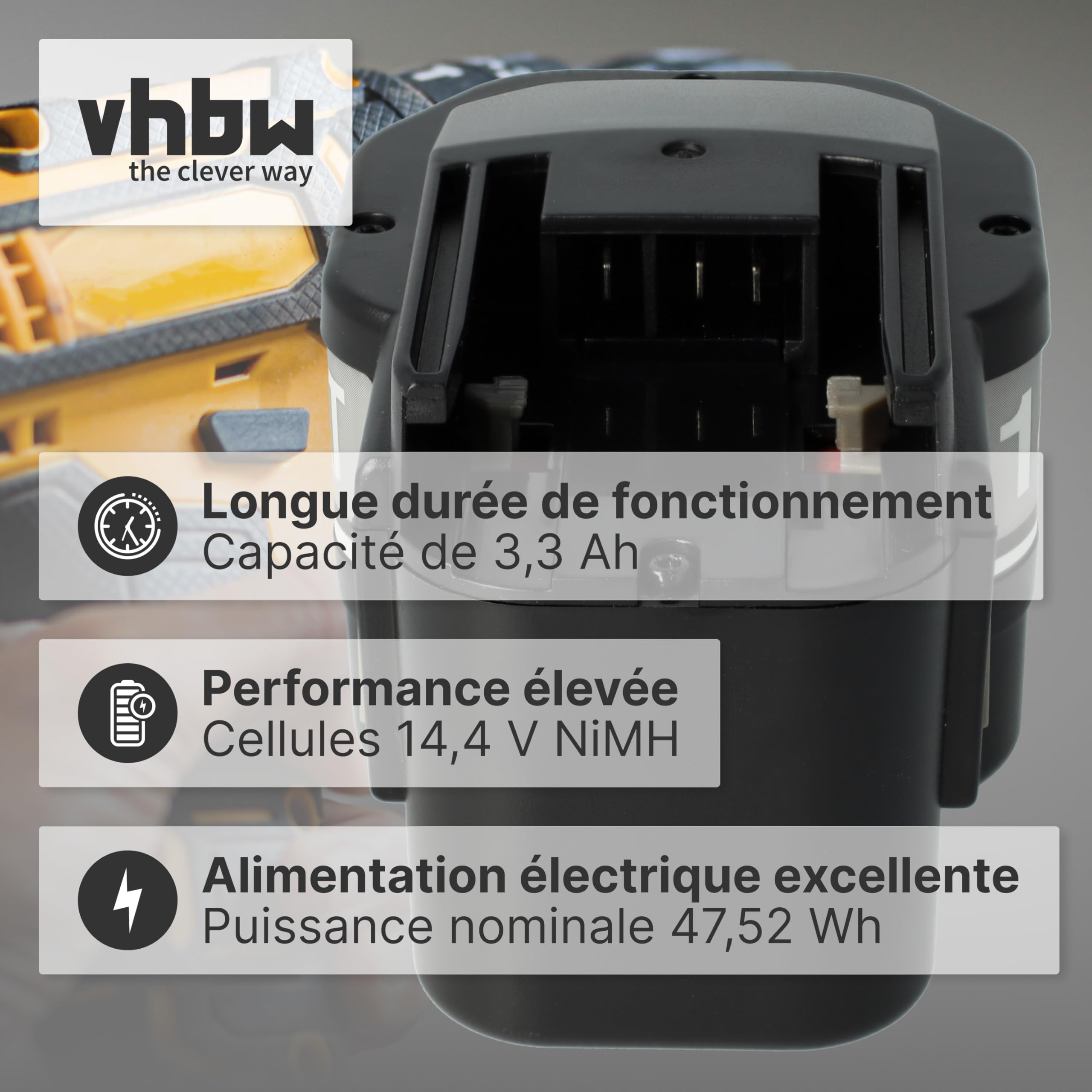 vhbw NiMH Batterie 3300mAh (14.4V) pour Outils AEG SB2E 14.4 T Super Torque comme 48-11-1000, 0511-21.