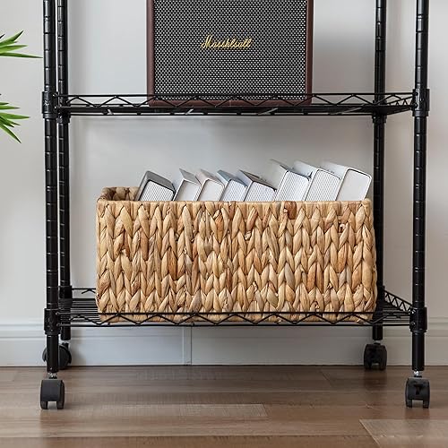 Miniatura 5 de JS HOME Cesta de mimbre jumbo para organización, cesta rectangular extragrande de almacenamiento de jacinto de agua con asas integradas, 1 paquete