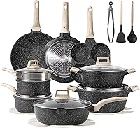 CAROTE 21-Piece Nonstick Granite Pots and Pans Set, Induction Cookware with Frying Pans & Saucepans, PFOS/PFOA-Free Black