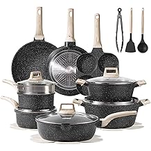CAROTE 21pcs Pots and Pans Set Nonstick, Cookware Set Black Granite Induction Kitchen Cooking Set w/Frying Pans &amp; Saucepans(PFOS, PFOA Free)