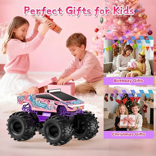 Miniatura 8 de Coche de control remoto para niñas, camión monstruo rosa 118, autos RC anfibios, camiones RC impermeables de 2.4 GHz, camioneta todoterreno 4WD,