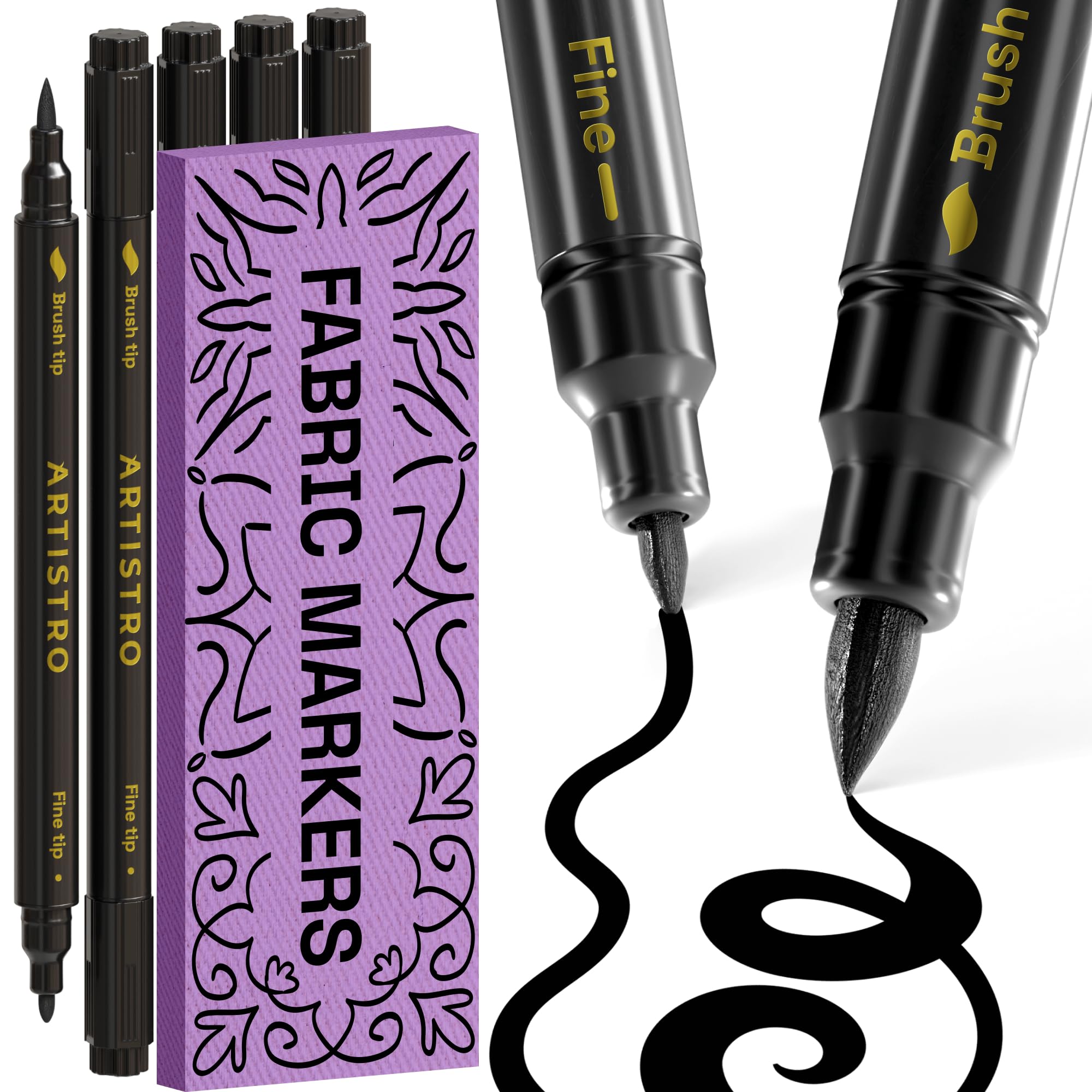 ARTISTRO 5 Black Dual-Tip Fabric Markers Decorating Kit, for Clothes