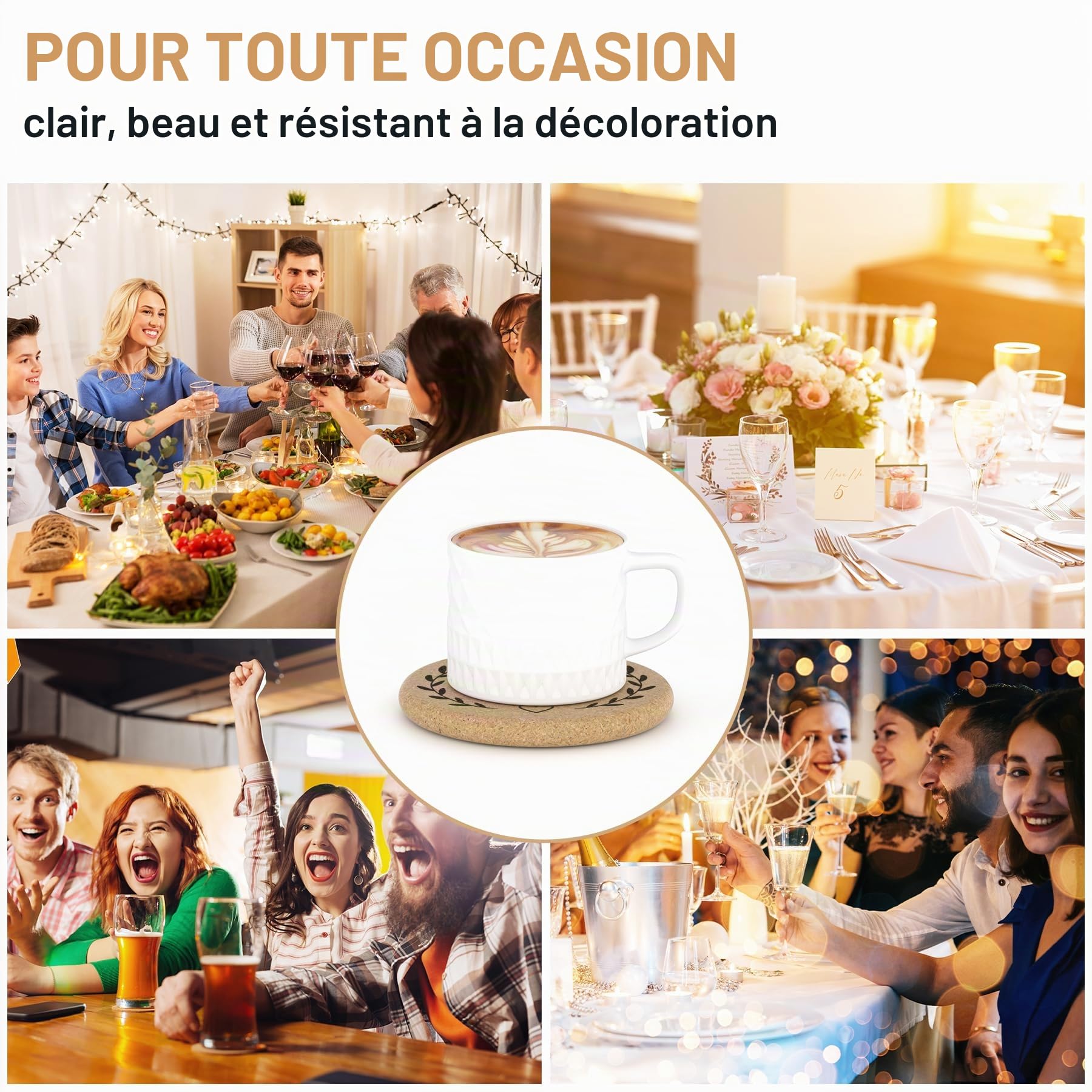 Lot de 30 à 100 sous-verres en liège personnalisés pour boissons, ronds de 10,2 cm, cadeaux de mariage pour invités, dessous de verre personnalisés en vrac avec texte, image ou logo gravé au