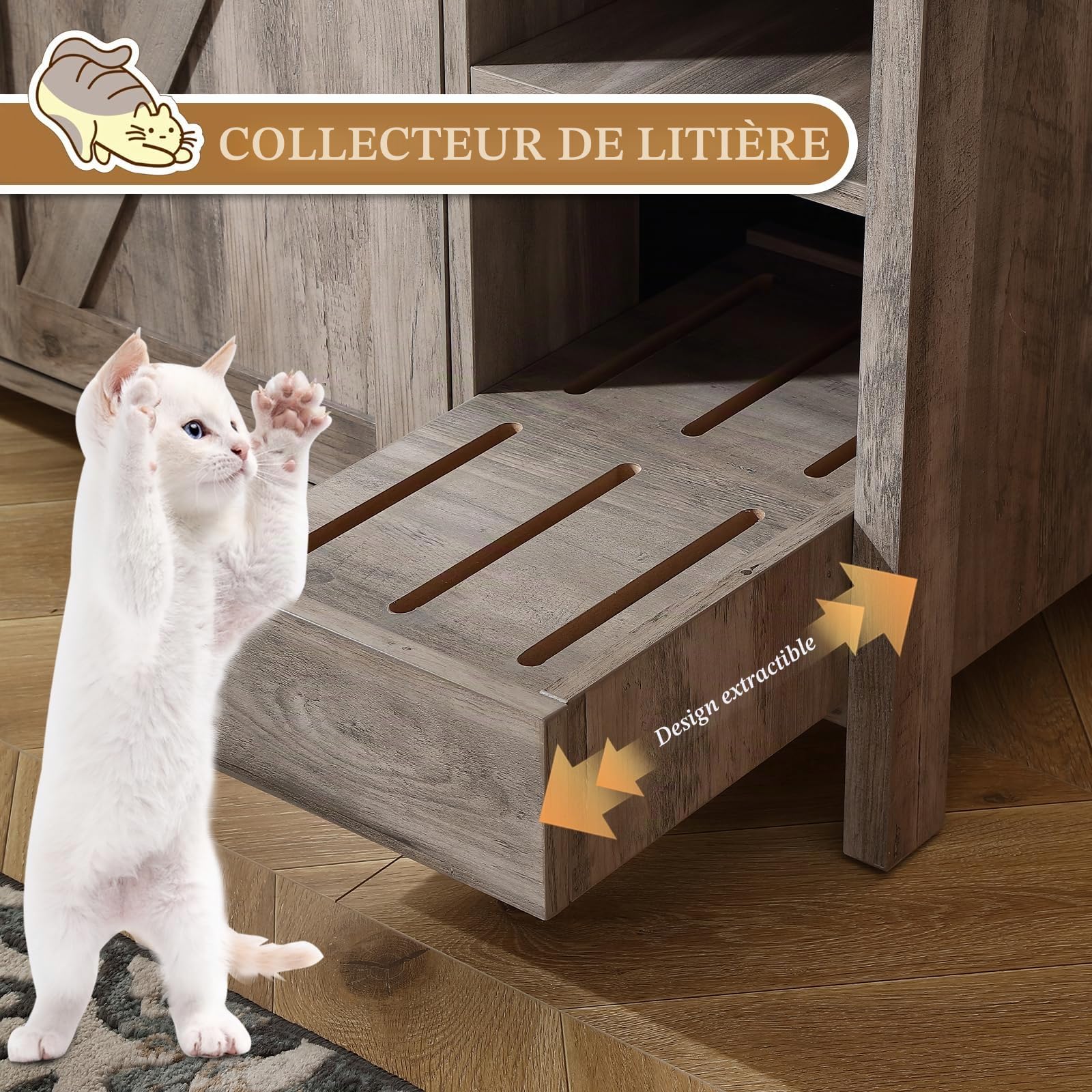 FOREST GRAVITY Cat Cabinet Armoire à Chat Litter Box Middle Cat Furniture Modern 105 * 50 * 60 cm Maison pour Chat avec Porte et cloison séparée Grey