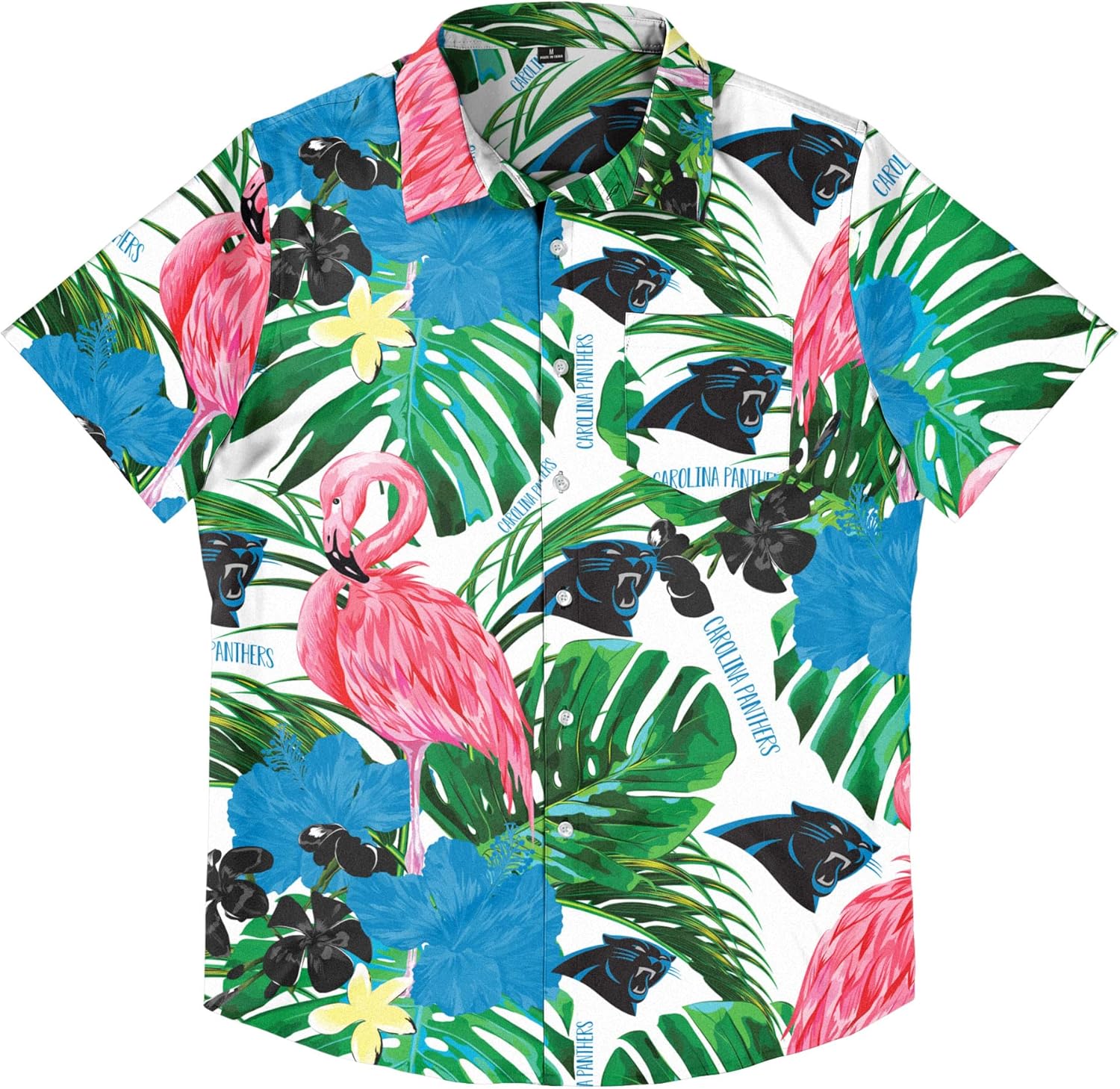 FOCO Men's NFL Team Logo Floral Aloha Tropical Flamingo Button Up Shirt