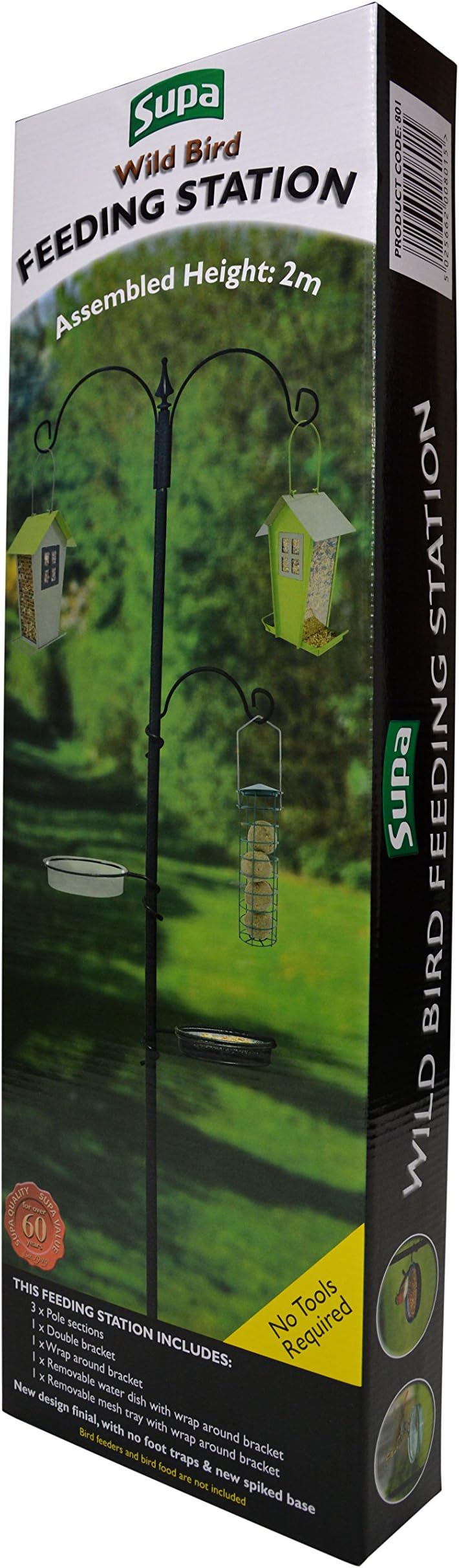 Supa Wild Bird Feeding Station For Garden Birds With Water Dish, Mesh Pecking Dish For Bird Feed And 3 Arms For Hanging Feeders From