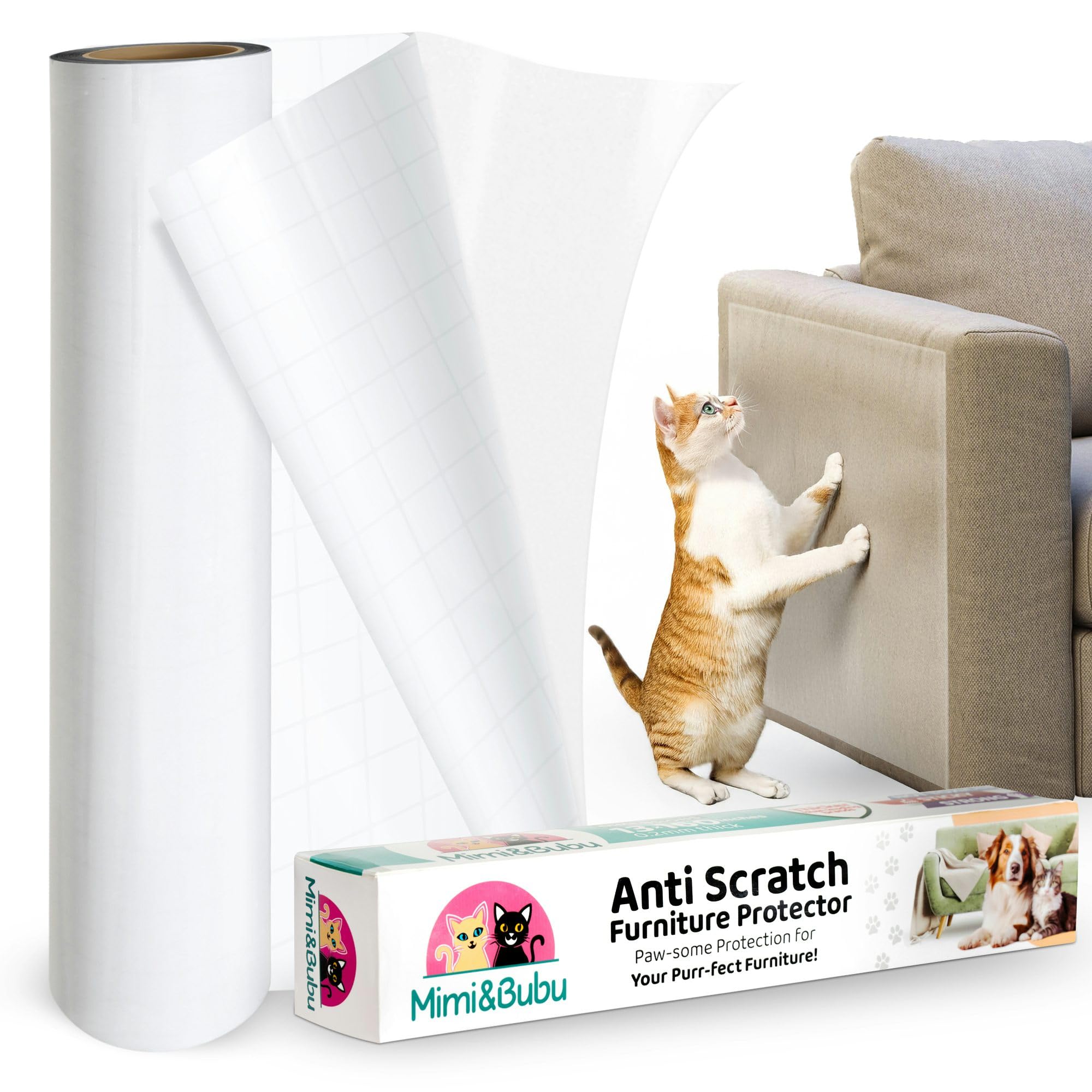 Mimi&Bubu [0.2 mm extra grueso sin BPA] Protector de muebles antiarañazos, protector de sofá adhesivo de una sola cara para gatos y perros, protector de esquina de sofá contra garras, cinta disuasoria