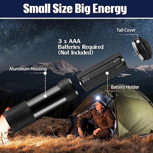 Miniatura 3 de VIHOSE 12 mini linternas a granel, linterna de mano de aluminio brillante con cordón, linterna LED pequeña para emergencia, huracán, niños, lectura