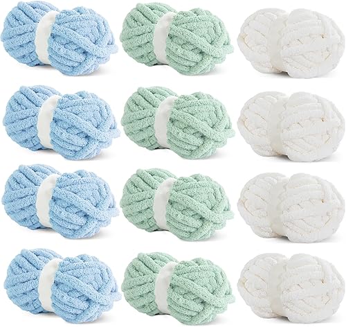 Vista 202 de HOMBYS Paquete de 8 hilos gruesos surtidos para tejer a ganchillo, hilo súper voluminoso, grande, suave y esponjoso, hilo de felpilla grueso para 4