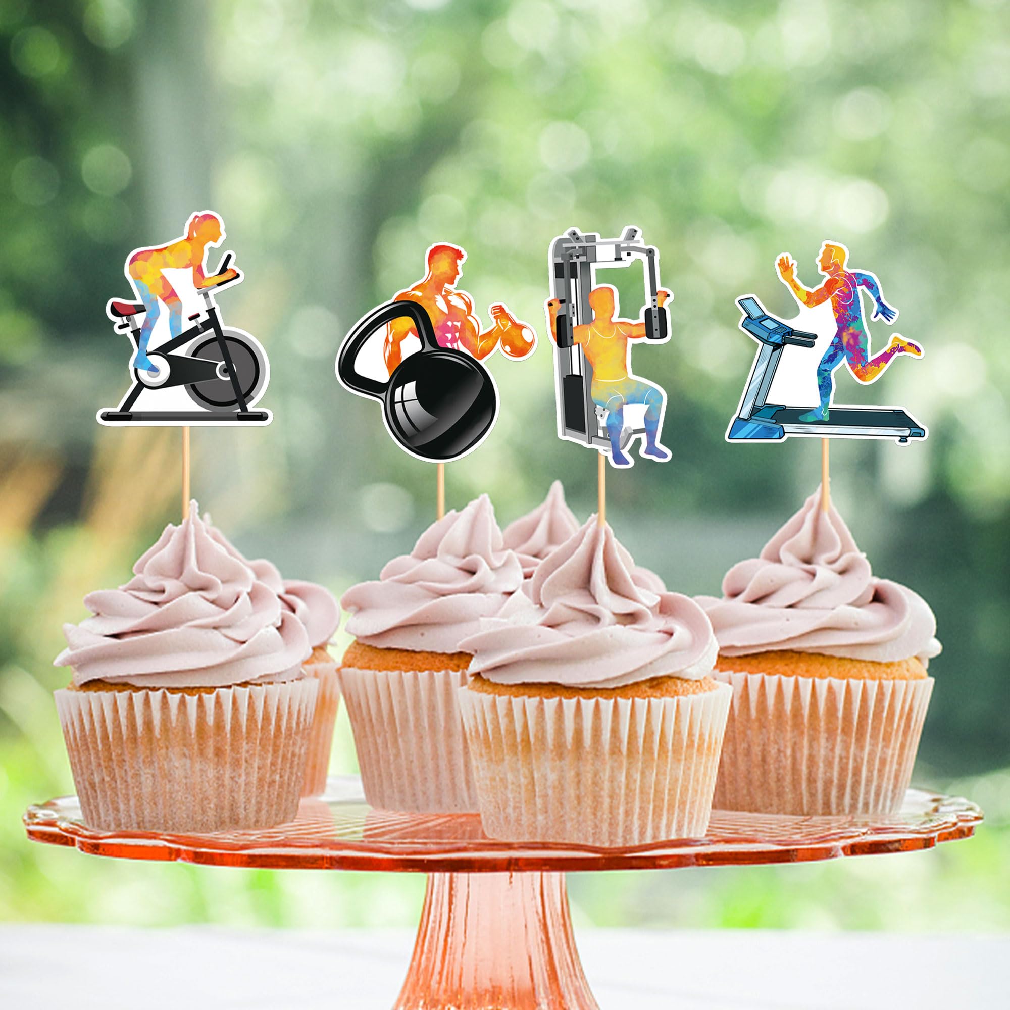 Blumomon 30 Pezzi Colore Palestra Tema Decorazione Cupcake Sollevamento Sollevamento Corsa Manubri Decorazione Cupcake Festa Fitness Tema Fitness Forniture Per Festa di Compleanno